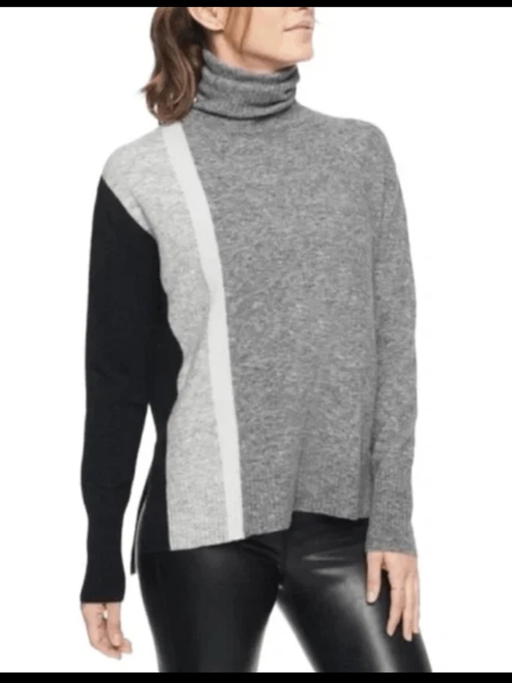 ATHLETA Transit Colorblock Merino Wool Turtleneck Sweater‎ Size S